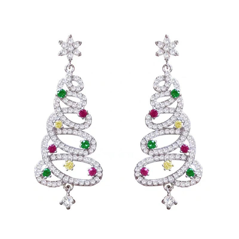 Elegant Festive Sparkle: Rhinestone-Encrusted Christmas Tree Drop Earrings