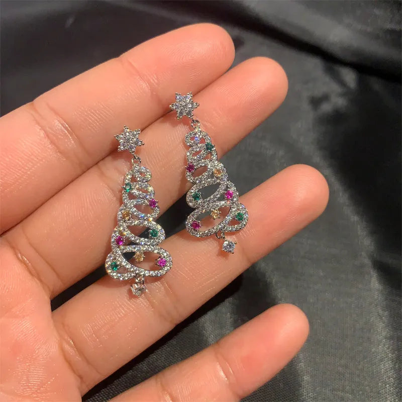 Elegant Festive Sparkle: Rhinestone-Encrusted Christmas Tree Drop Earrings