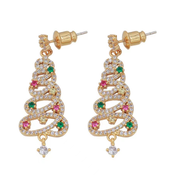 Elegant Festive Sparkle: Rhinestone-Encrusted Christmas Tree Drop Earrings